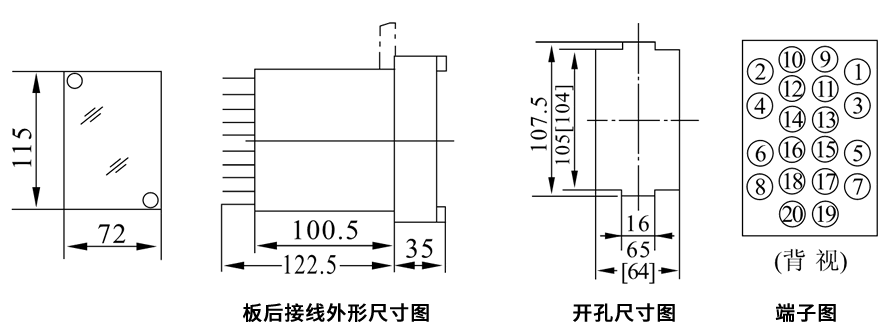 JZB-420/5板后接線安裝尺寸圖
