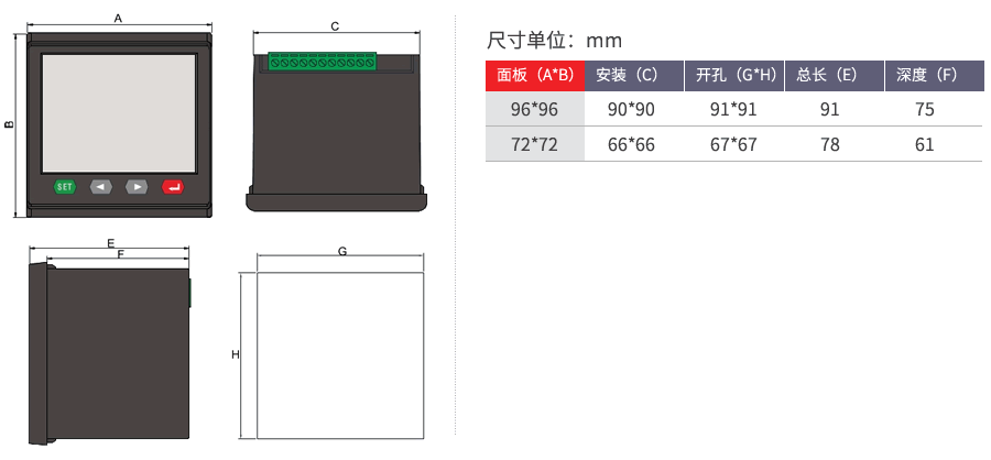 交流單相電壓表開(kāi)孔尺寸圖